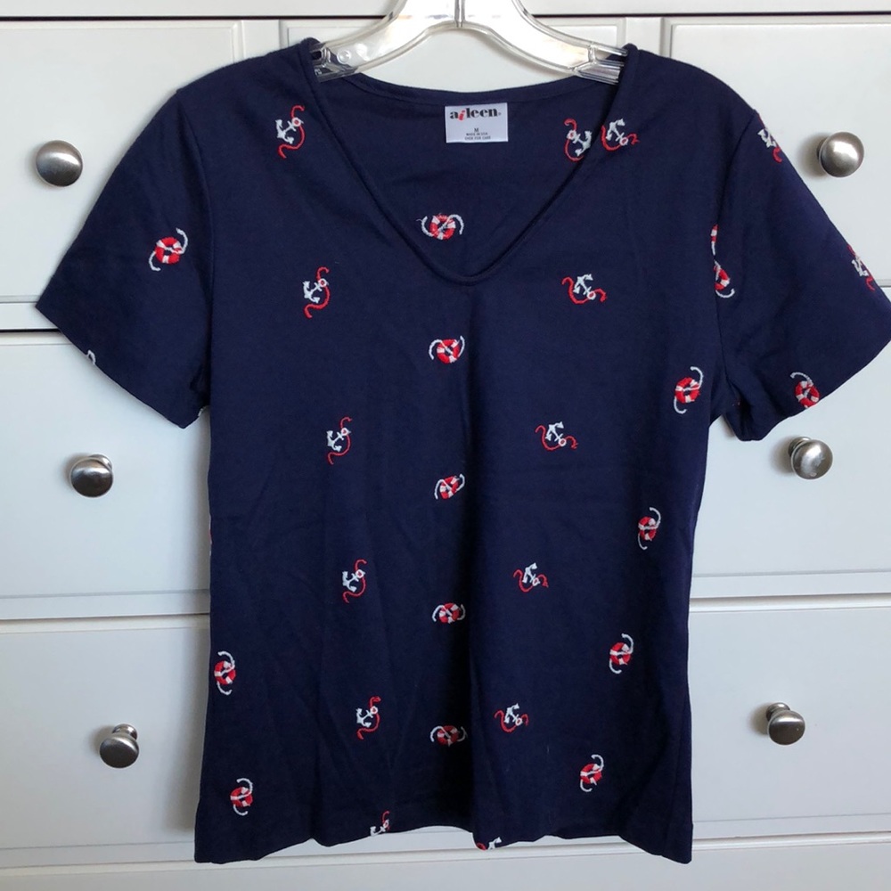 Vintage Aileen Nautical Navy Top